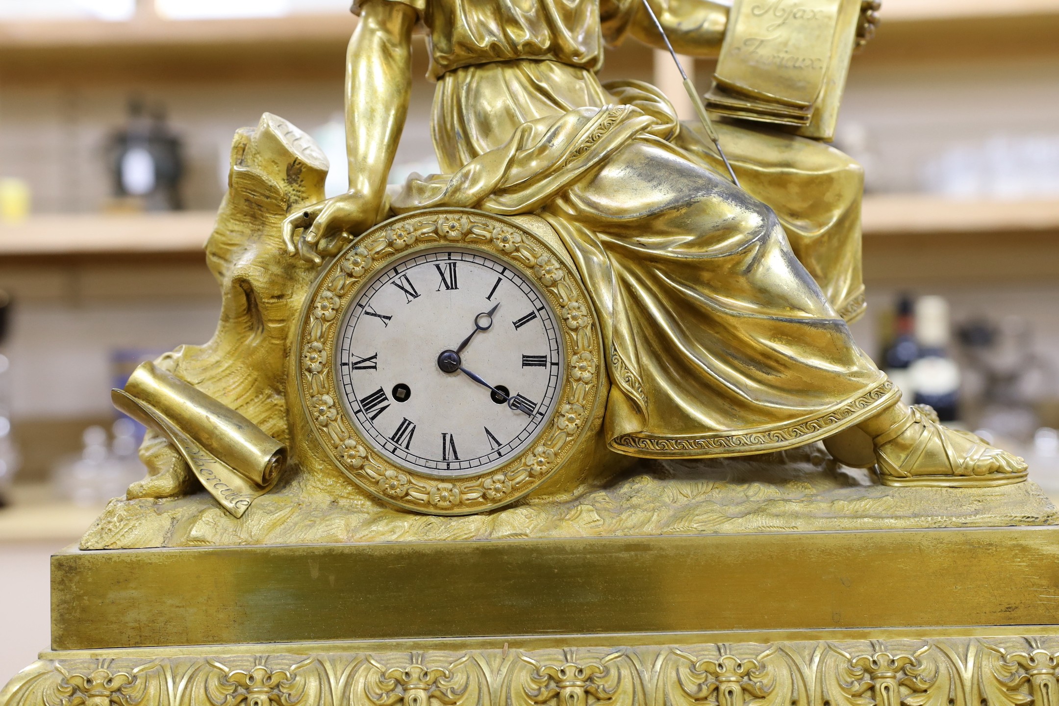 A large ornate French ormolu ‘Hercules’ mantel clock, second quarter 19th century, 62cm tall